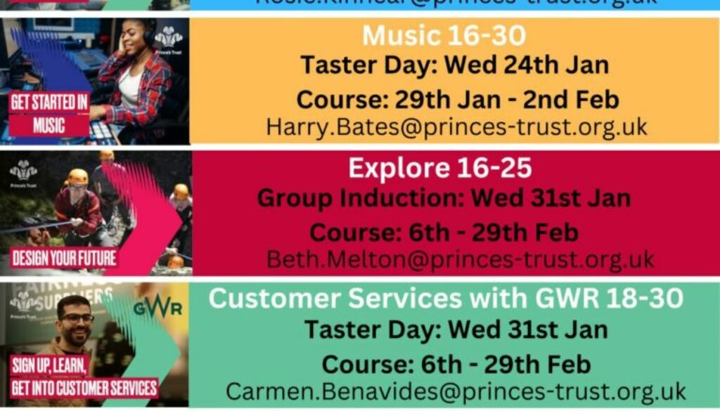 Snap shot of Princes Trust courses coming up