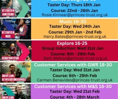 Snap shot of Princes Trust courses coming up