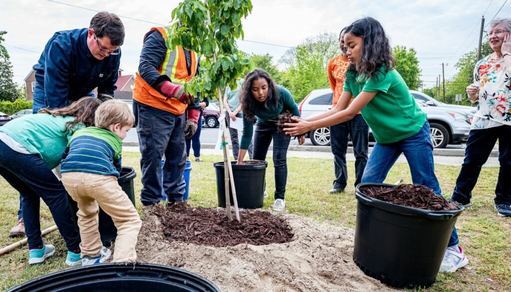 Students help with gardening