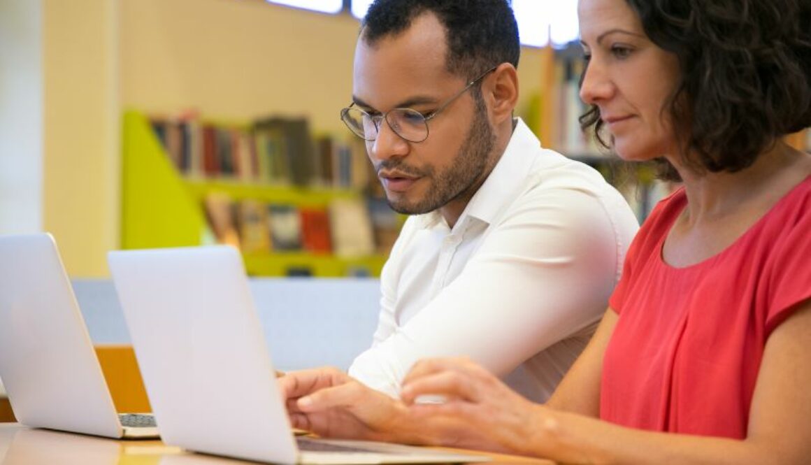 Adult learners on their laptop