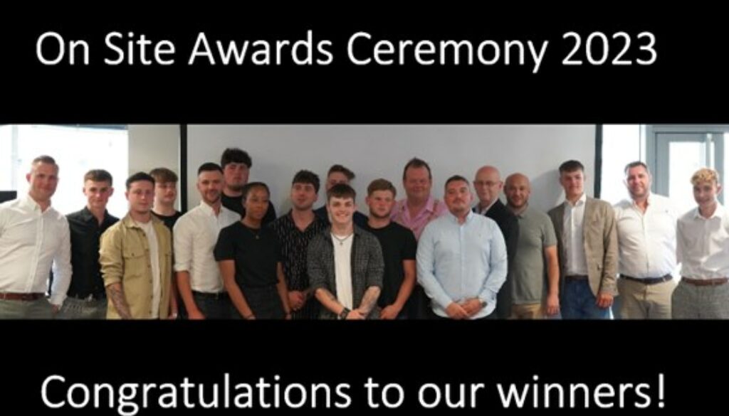 Group photo with the text On Site Awards Ceremony 2023 Congratulations to our winners!