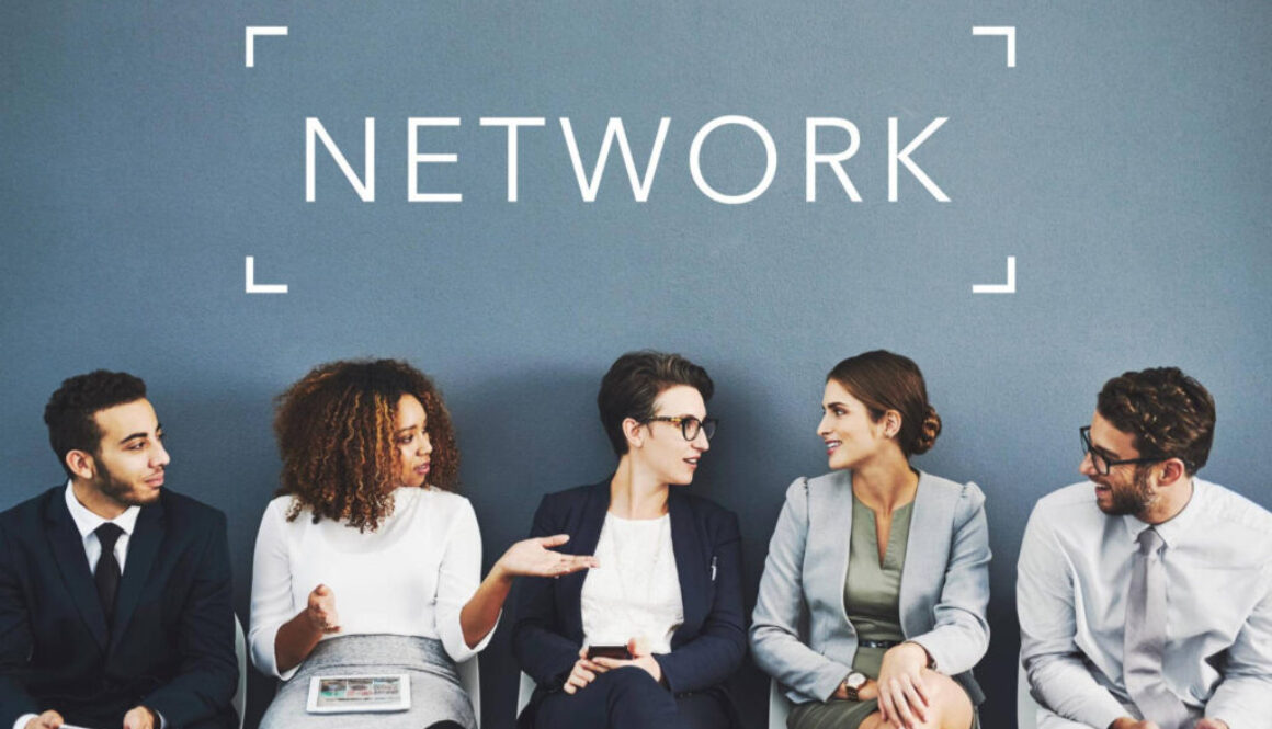 people networking under the word network on the wall